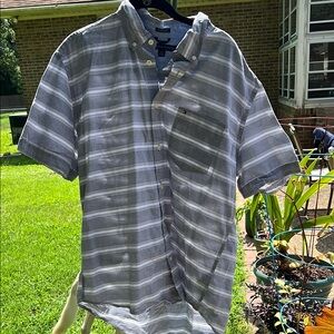 Tommy Hilfiger Gray and White Striped Button-Down Shirt